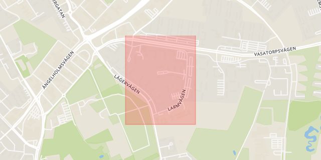 Karta som med röd fyrkant ramar in Drottninghög, Larmvägen, Helsingborg, Skåne län