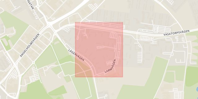 Karta som med röd fyrkant ramar in Larmvägen, Kalmar, Skåne län