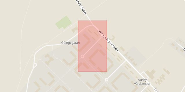 Karta som med röd fyrkant ramar in Gamlegården, Göingegatan, Kristianstad, Skåne län