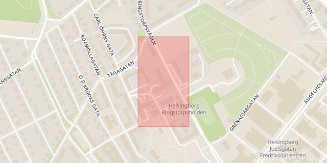 Karta som med röd fyrkant ramar in Stattena, Grubbagatan, Ringstorpsvägen, Helsingborg, Skåne län
