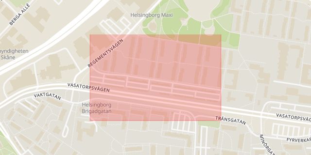 Karta som med röd fyrkant ramar in Drottninghög, Grönkullagatan, Helsingborg, Skåne län