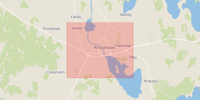 Karta som med röd fyrkant ramar in Kristianstad, Skåne län