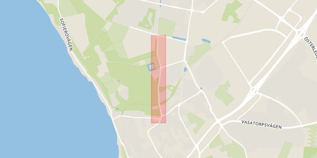 Karta som med röd fyrkant ramar in Romares Väg, Helsingborg, Skåne län