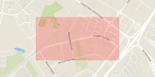 Karta som med röd fyrkant ramar in Florettgatan, Helsingborg, Skåne län