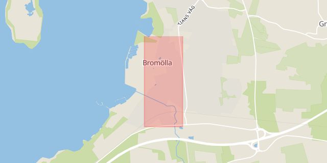Karta som med röd fyrkant ramar in Storgatan, Bromölla, Skåne län