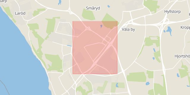 Karta som med röd fyrkant ramar in Berga, Helsingborg, Skåne län