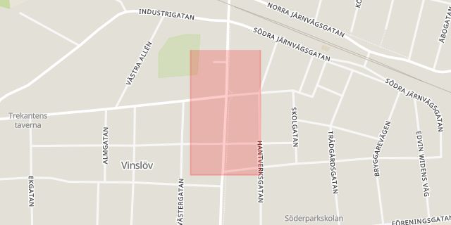 Karta som med röd fyrkant ramar in Vinslöv, Hässleholm, Skåne län