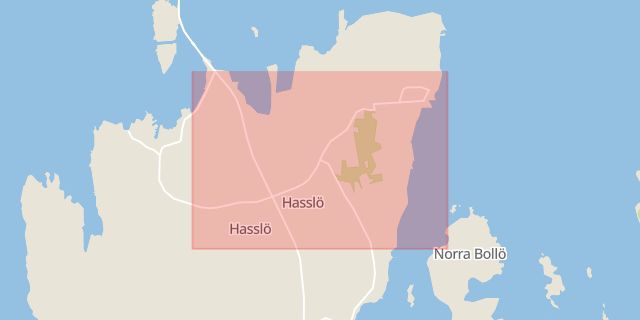 Karta som med röd fyrkant ramar in Hasslö, Karlskrona, Blekinge län