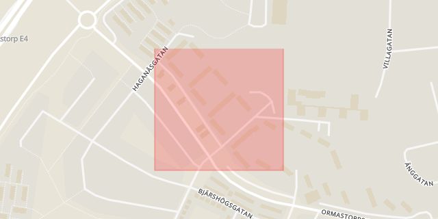 Karta som med röd fyrkant ramar in Idrottsgatan, Åstorp, Skåne län
