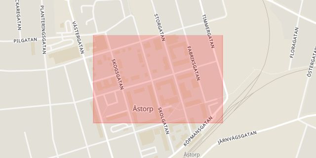 Karta som med röd fyrkant ramar in Esplanaden, Åstorp, Skåne län