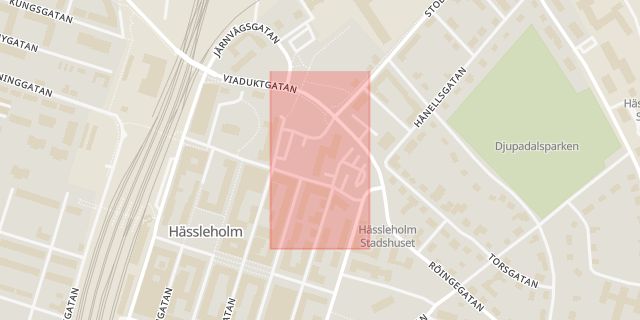 Karta som med röd fyrkant ramar in Broby, Stadshus, Hässleholm, Skåne län