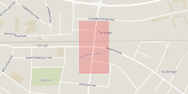 Karta som med röd fyrkant ramar in Tyringe, Hässleholm, Skåne län