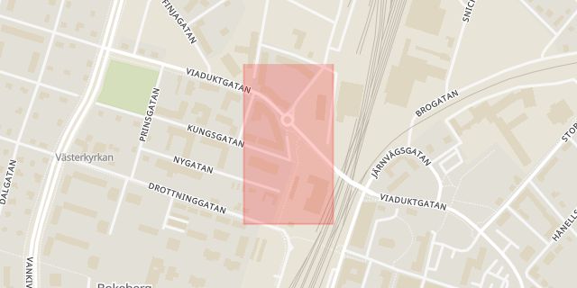Karta som med röd fyrkant ramar in Bryggaregatan, Hässleholm, Skåne län