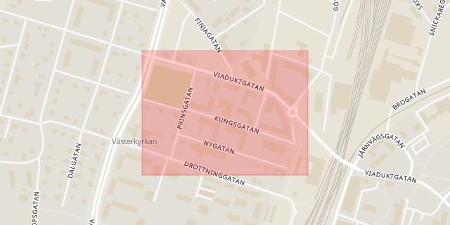 Karta som med röd fyrkant ramar in Kungsgatan, Hässleholm, Skåne län