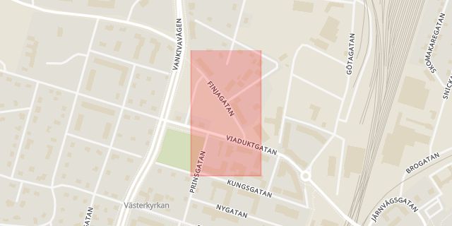 Karta som med röd fyrkant ramar in Finja, Tre G, Hässleholm, Skåne län