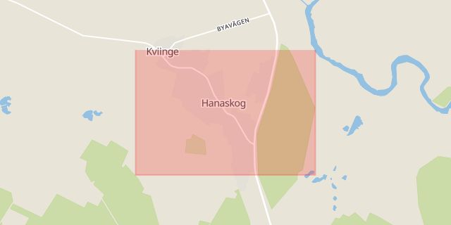 Karta som med röd fyrkant ramar in Hanaskog, Östra Göinge, Skåne län
