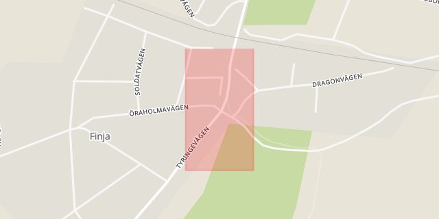 Karta som med röd fyrkant ramar in Trafikplats Finja, Hässleholm, Skåne län