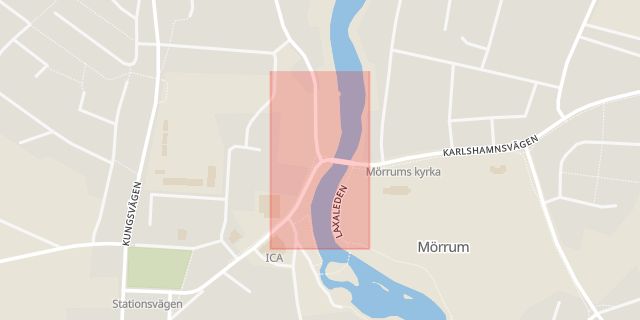 Karta som med röd fyrkant ramar in Mörrum, Karlshamn, Blekinge län