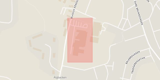 Karta som med röd fyrkant ramar in Persborg, Blasius Königsgatan, Ronneby, Blekinge län