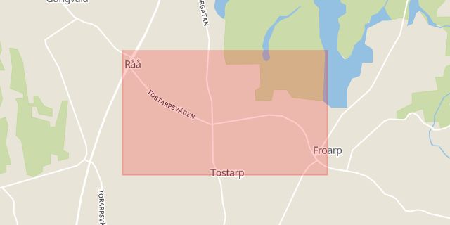 Karta som med röd fyrkant ramar in Tostarpsvägen, Asarum, Karlshamn, Blekinge län