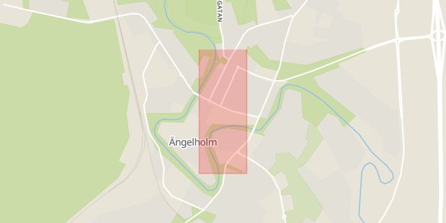 Karta som med röd fyrkant ramar in Östergatan, Ängelholm, Skåne län