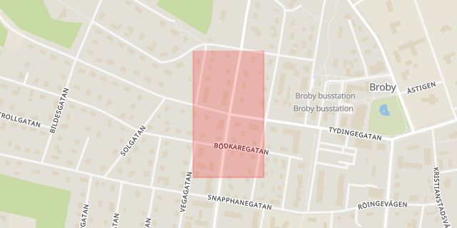 Karta som med röd fyrkant ramar in Broby, Östra göinge, Skåne län