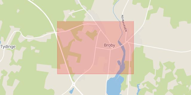 Karta som med röd fyrkant ramar in Broby, Östra göinge, Skåne län