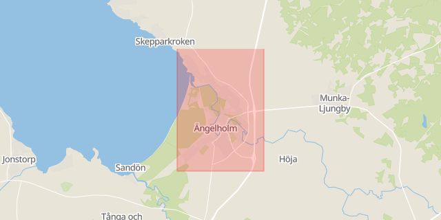 Karta som med röd fyrkant ramar in Ängelholm, Skåne län