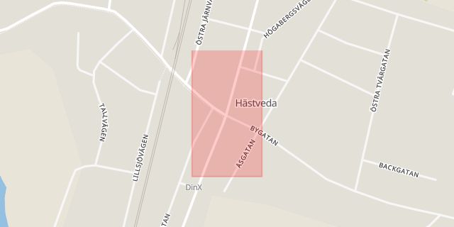 Karta som med röd fyrkant ramar in Hästveda, Hässleholm, Skåne län