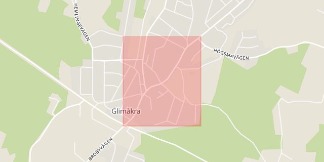 Karta som med röd fyrkant ramar in Glimåkra, Storgatan, Lönsboda, Östra göinge, Skåne län