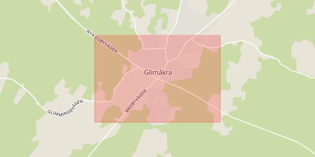 Karta som med röd fyrkant ramar in Glimåkra, Östra göinge, Skåne län