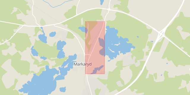 Karta som med röd fyrkant ramar in Drottninggatan, Markaryd, Kronobergs län