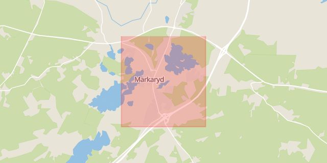 Karta som med röd fyrkant ramar in Markaryd, Skånes Fagerhult, Örkelljunga, Kronobergs län