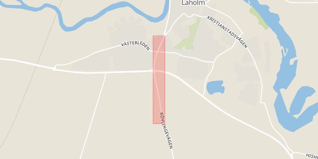 Karta som med röd fyrkant ramar in Halmstad, Laholm, Ängelholmsvägen, Mellangärdet, Hallands län