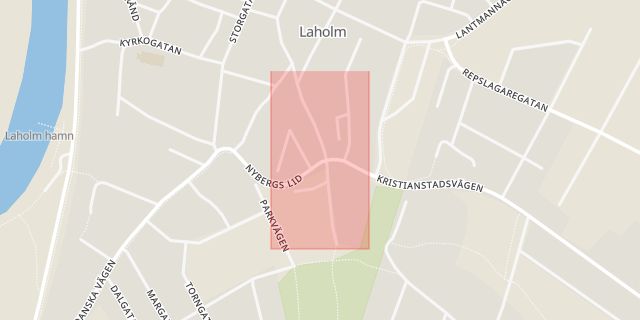 Karta som med röd fyrkant ramar in Röda Korset, Stationsgatan, Laholm, Hallands län