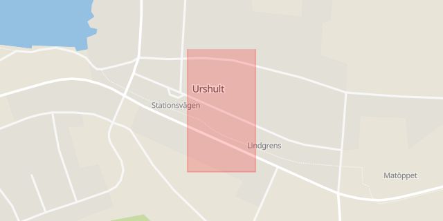 Karta som med röd fyrkant ramar in Urshult, Tingsryd, Kronobergs län