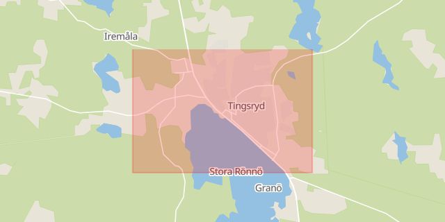Karta som med röd fyrkant ramar in Tingsryd, Kronobergs län