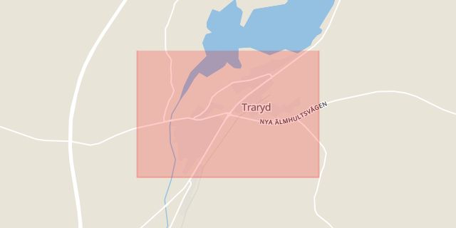 Karta som med röd fyrkant ramar in Traryd, Markaryd, Kronobergs län