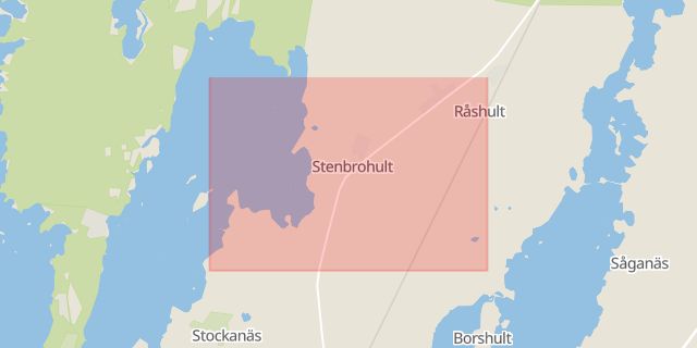Karta som med röd fyrkant ramar in Stenbrohult, Älmhult, Kronobergs län