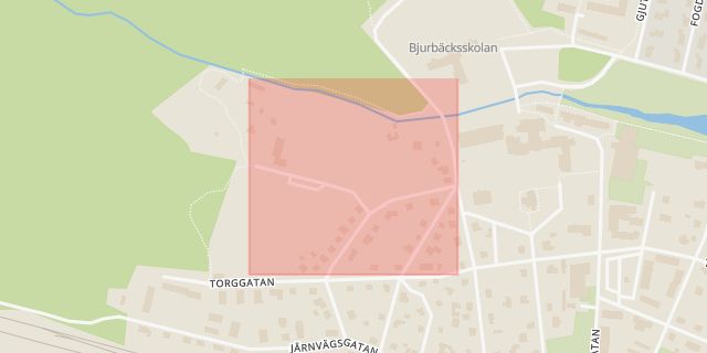 Karta som med röd fyrkant ramar in Odengatan, Emmaboda, Kalmar län