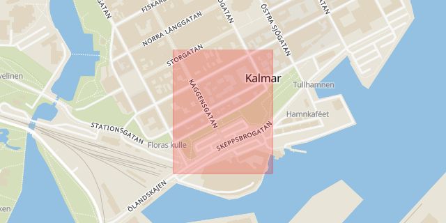 Karta som med röd fyrkant ramar in Södra Vallgatan, Kalmar, Kalmar län
