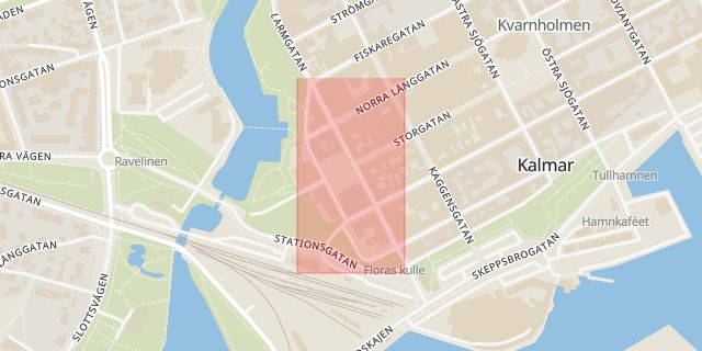 Karta som med röd fyrkant ramar in Larmtorget, Kalmar, Kalmar län