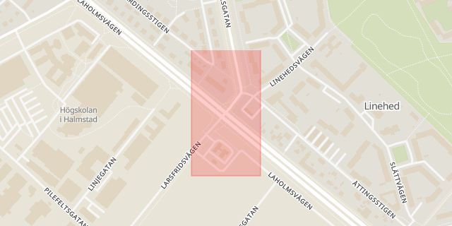 Karta som med röd fyrkant ramar in Laholmsvägen, Wrangelsgatan, Halmstad, Hallands län