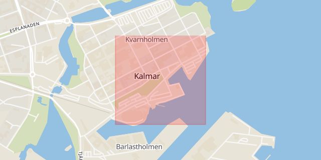 Karta som med röd fyrkant ramar in Skeppsbrogatan, Kalmar, Kalmar län