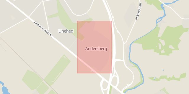 Karta som med röd fyrkant ramar in Andersberg, Halmstad, Hallands län