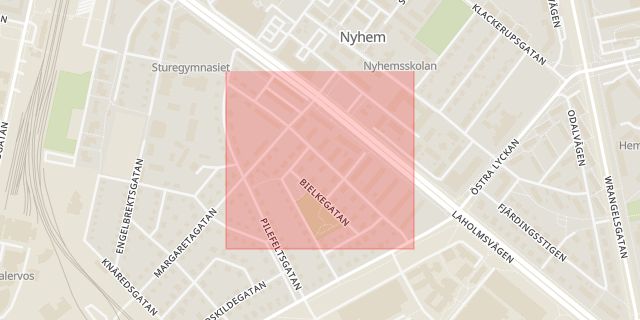 Karta som med röd fyrkant ramar in Halmstad, Hertig Knutsgatan, Hallands län