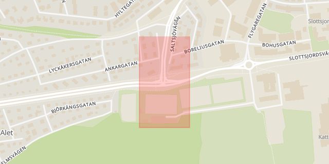 Karta som med röd fyrkant ramar in Slottsjordsvägen, Järnvägsleden, Halmstad, Hallands län