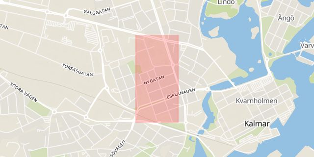 Karta som med röd fyrkant ramar in Smålandsgatan, Kalmar, Kalmar län