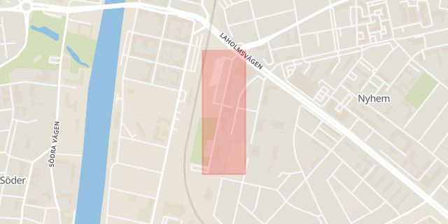 Karta som med röd fyrkant ramar in Halmstad, Bolmensgatan, Sture, Hallands län