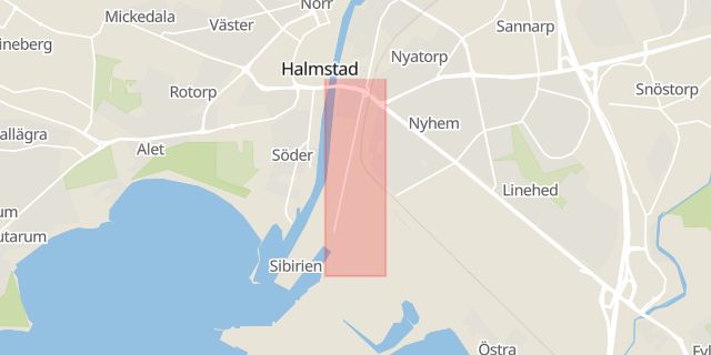Karta som med röd fyrkant ramar in Halmstad, Stationsgatan, Hallands län
